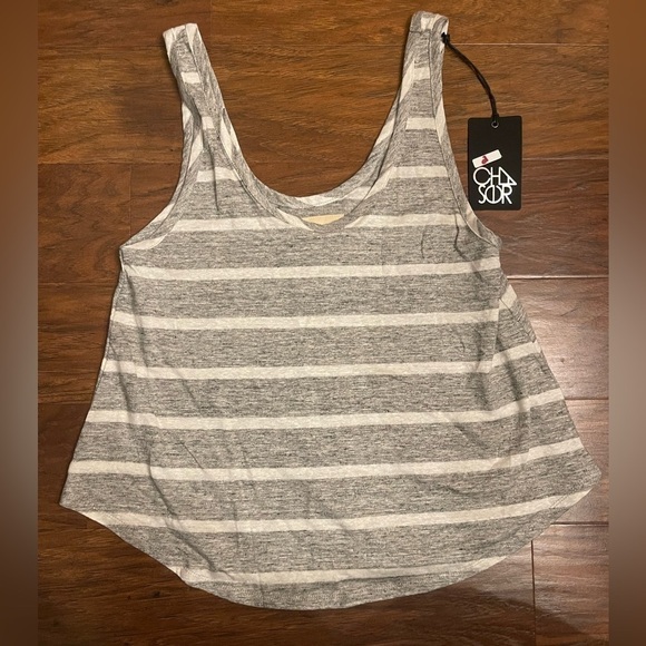 NWT Chaser Grey and White Striped Tank Size S - Picture 1 of 4